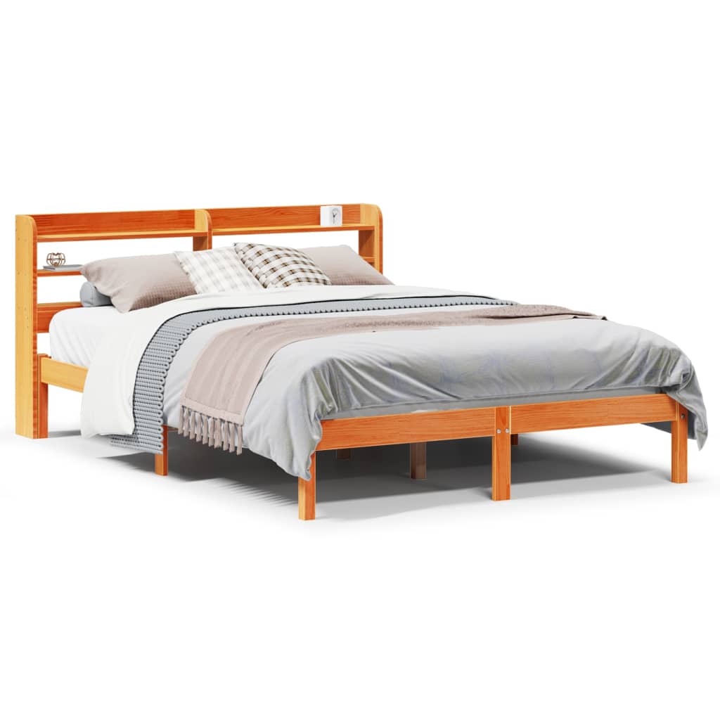 Bed Frame with Headboard without Mattress Wax Brown 120x200 cm